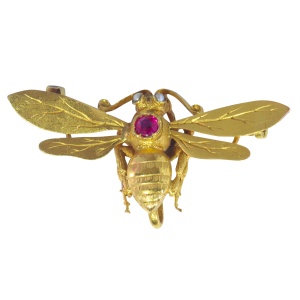 Vintage French antique 18K gold insect brooch bumble bee